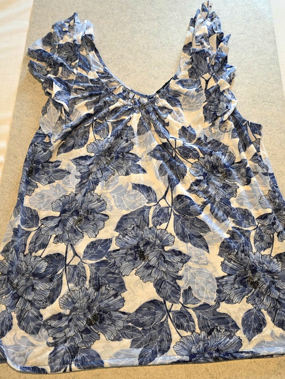 INC International Concepts Blue Floral Ruffle Tank Top